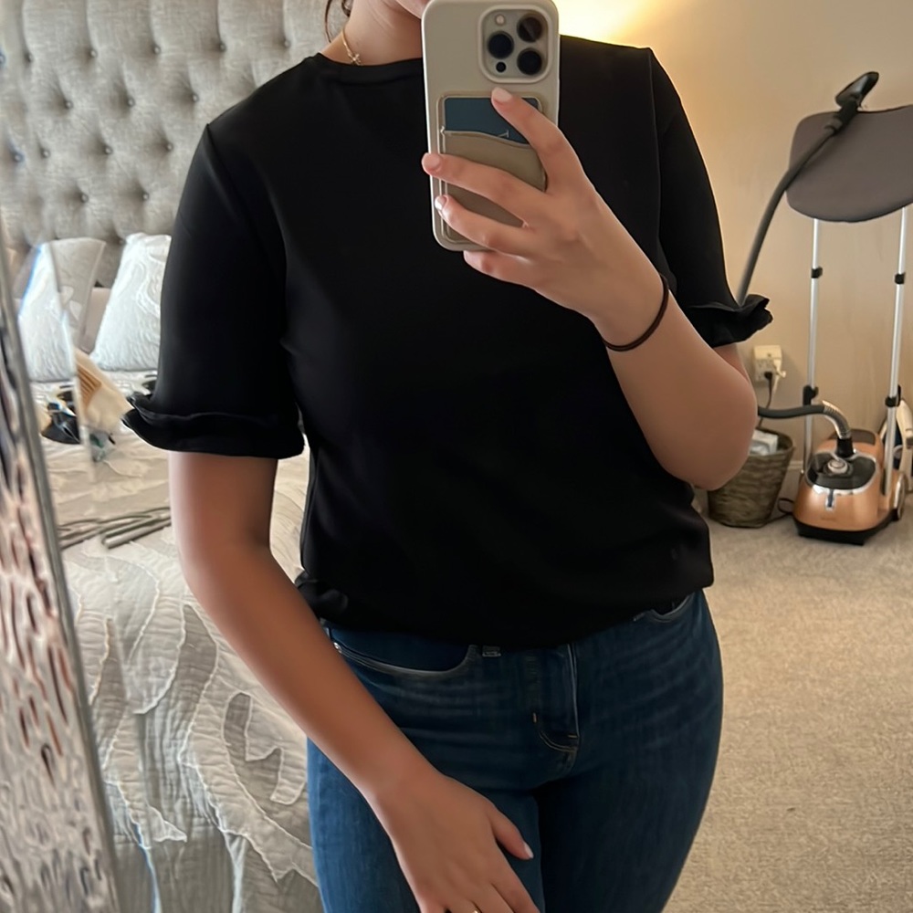 ANN TAYLOR Black Ruffle-Sleeve Blouse - Size M